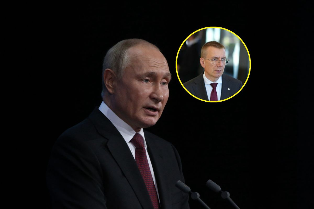 Prezydent Rosji Władimir Putin i Minister spraw zagranicznych Łotwy Edgars Rinkēvičs