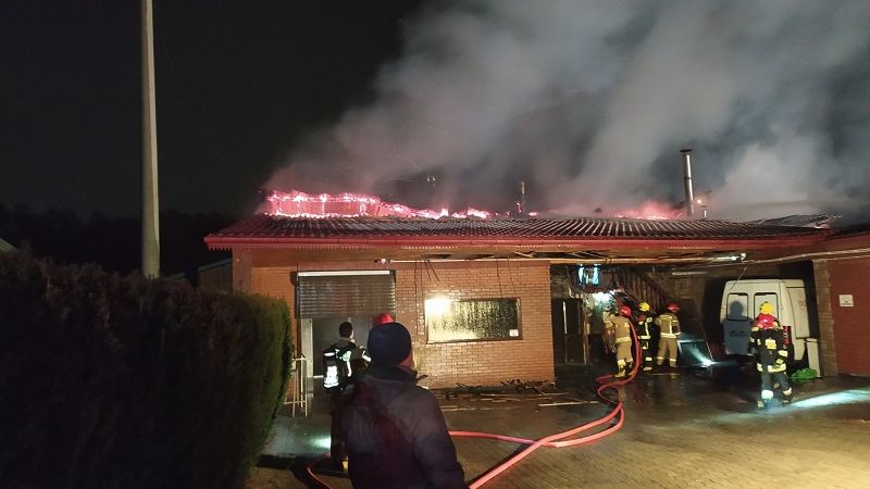 Pożar budynku masarni w Niedrzwicy Dużej