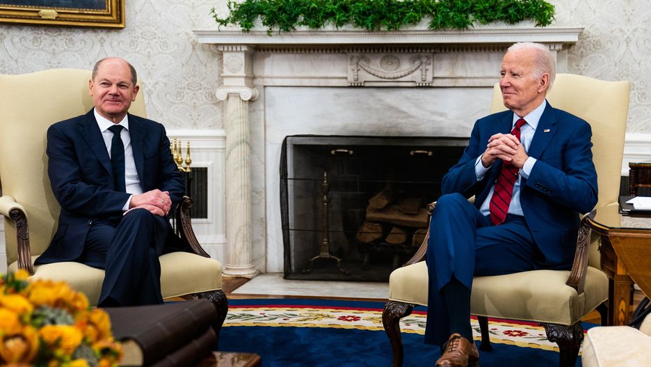 WASHINGTON, DC  March 3, 2023:

US President Joe Biden and German Chancellor Olaf Scholz during a meeting in the Oval Office of the White House on Friday, March 3, 2023.
(Photo by Demetrius Freeman/The Washington Post via Getty Images)