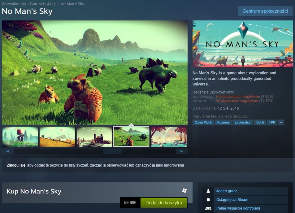 Ocena "No Man's Sky" na Steamie mówi sama za siebie