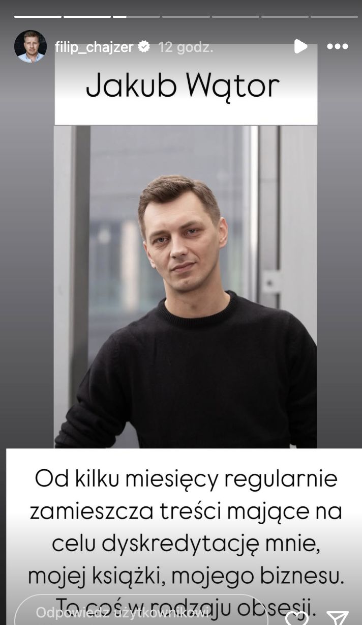 Filip Chajzer opublikował serię relacji na temat Jakuba Wątora