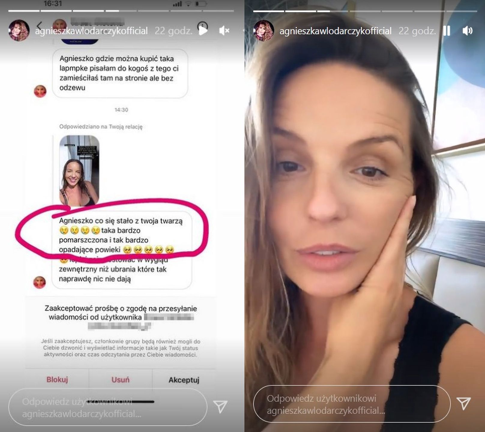 Agnieszka Włodarczyk odpowiada internautce na Instagramie