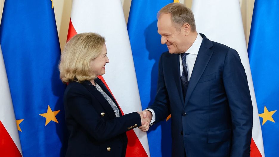 Premier Donald Tusk i prezes Europejskiego Banku Inwestycyjnego Nadia Calvino