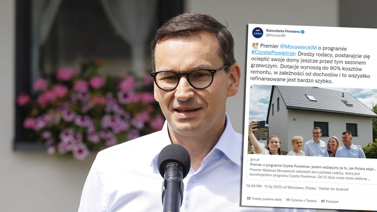 Premier MAteusz Morawiecki w Boronowie mówił o ocieplaniu domów. PAP/Waldemar Deska