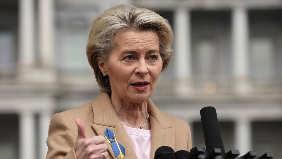 WASHINGTON, DC - MARCH 10: President of European Commission Ursula von der Leyen speaks to members of the press after a bilateral meeting with U.S. President Joe Biden in the Oval Office of the White House on March 10, 2023 in Washington, DC. The two leaders discussed support for Ukraine from the Russian invasion, US-EU coordination to combat climate change, reducing dependence on Russian fossil fuels, and the challenges posed by China.  (Photo by Alex Wong/Getty Images)
