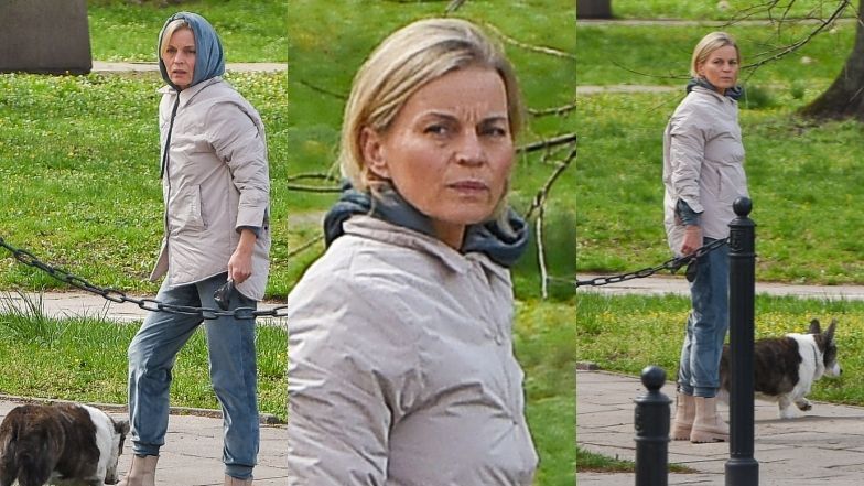 Małgorzata Foremniak wyprowadza psa, a jej partner blokuje ulicę