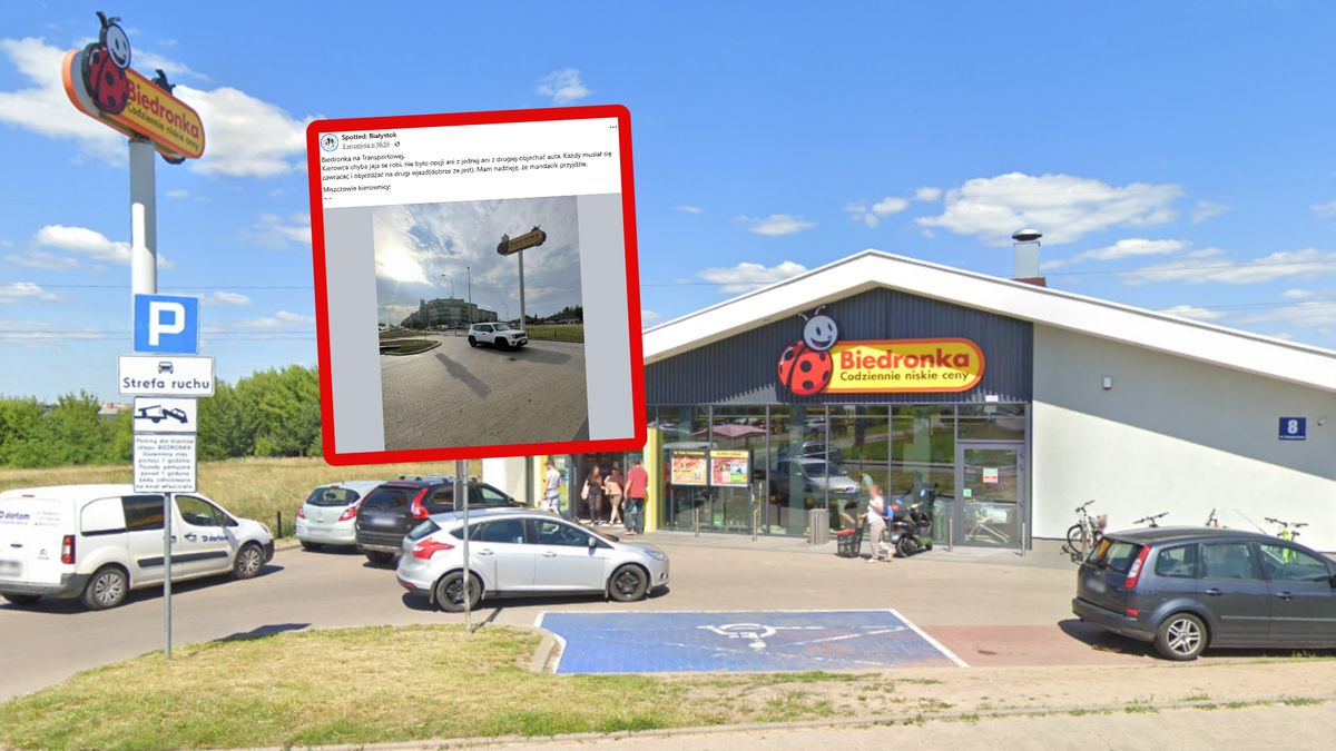 Migawka z parkingu Biedronki w Białymstoku. 
