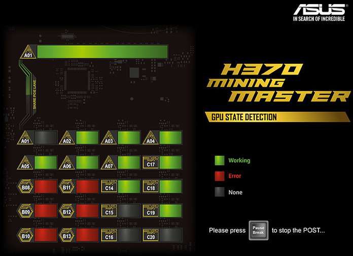 Asus H370 Mining Master – ekran POST, źródło: extremetech.com