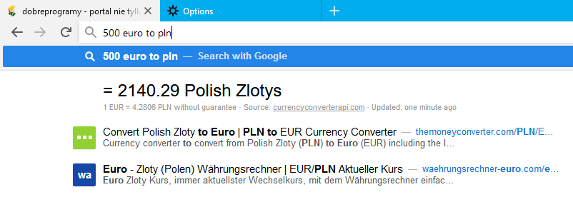 Na pasku można na przykład szybko przeliczać waluty.