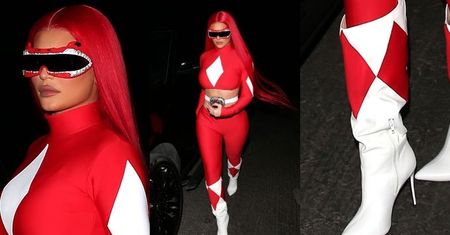 Halloween 2020. Kylie Jenner w stroju Czerwonego Rangera paraduje po Beverly Hills (ZDJĘCIA)