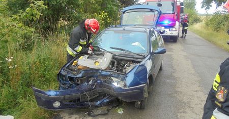 Samochód osobowy czołowo uderzył w drzewo