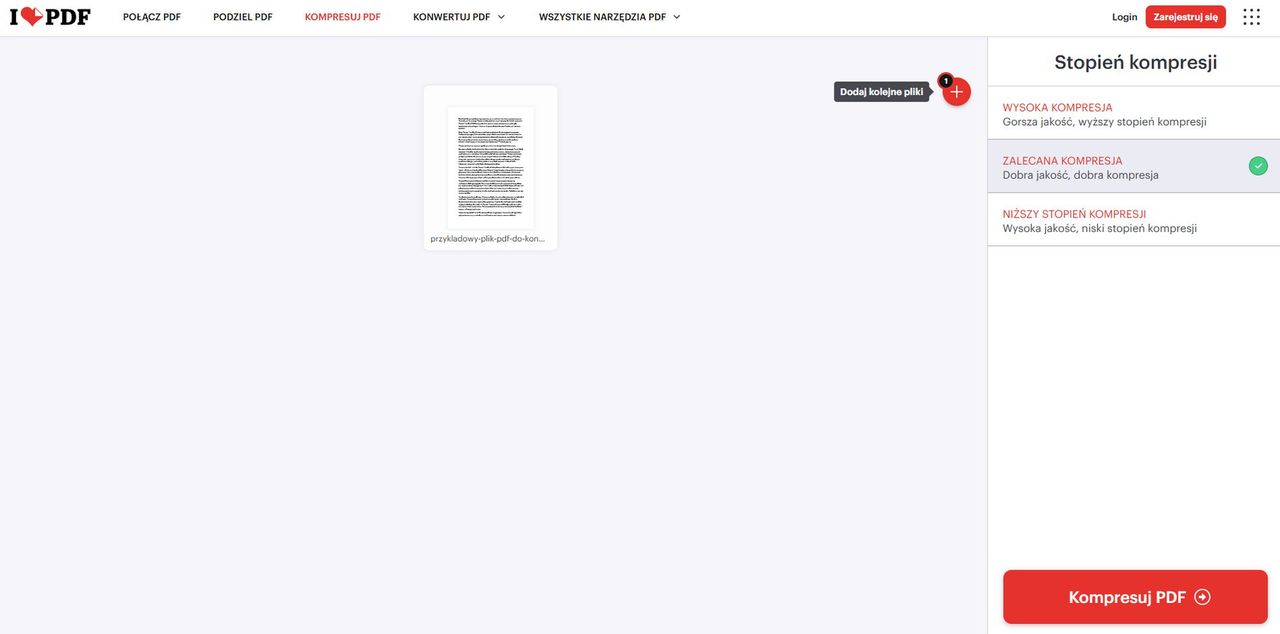 Narzędzie do kompresowania plików PDF iLovePDF