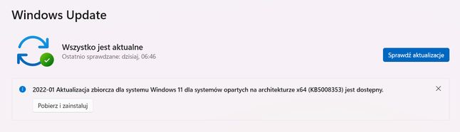 Aktualizacja KB5008353 w Windows Update w Windows 11