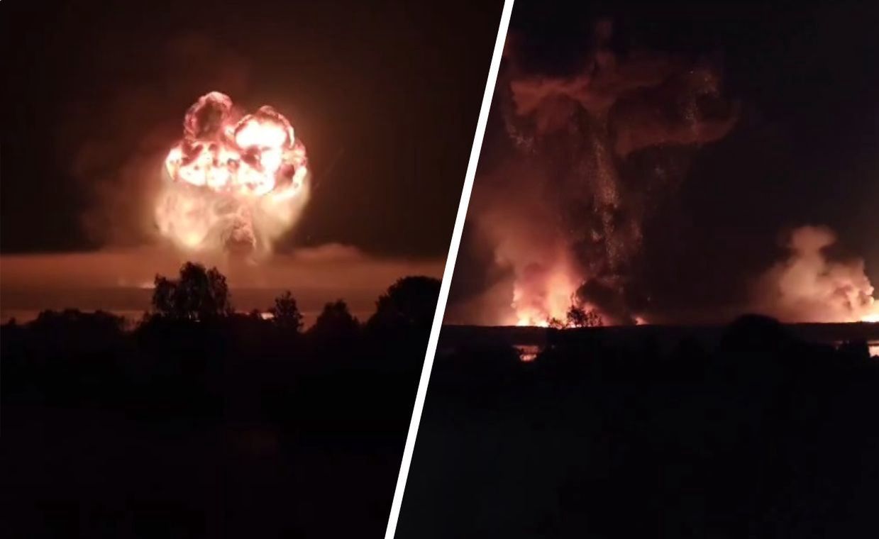 Fire and dozens of explosions. A drone hit the ammunition depot.