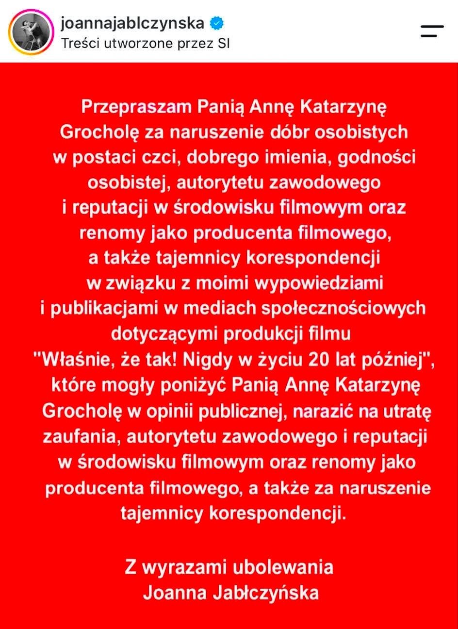 Oświadczenie Joanny Jabłczyńskiej