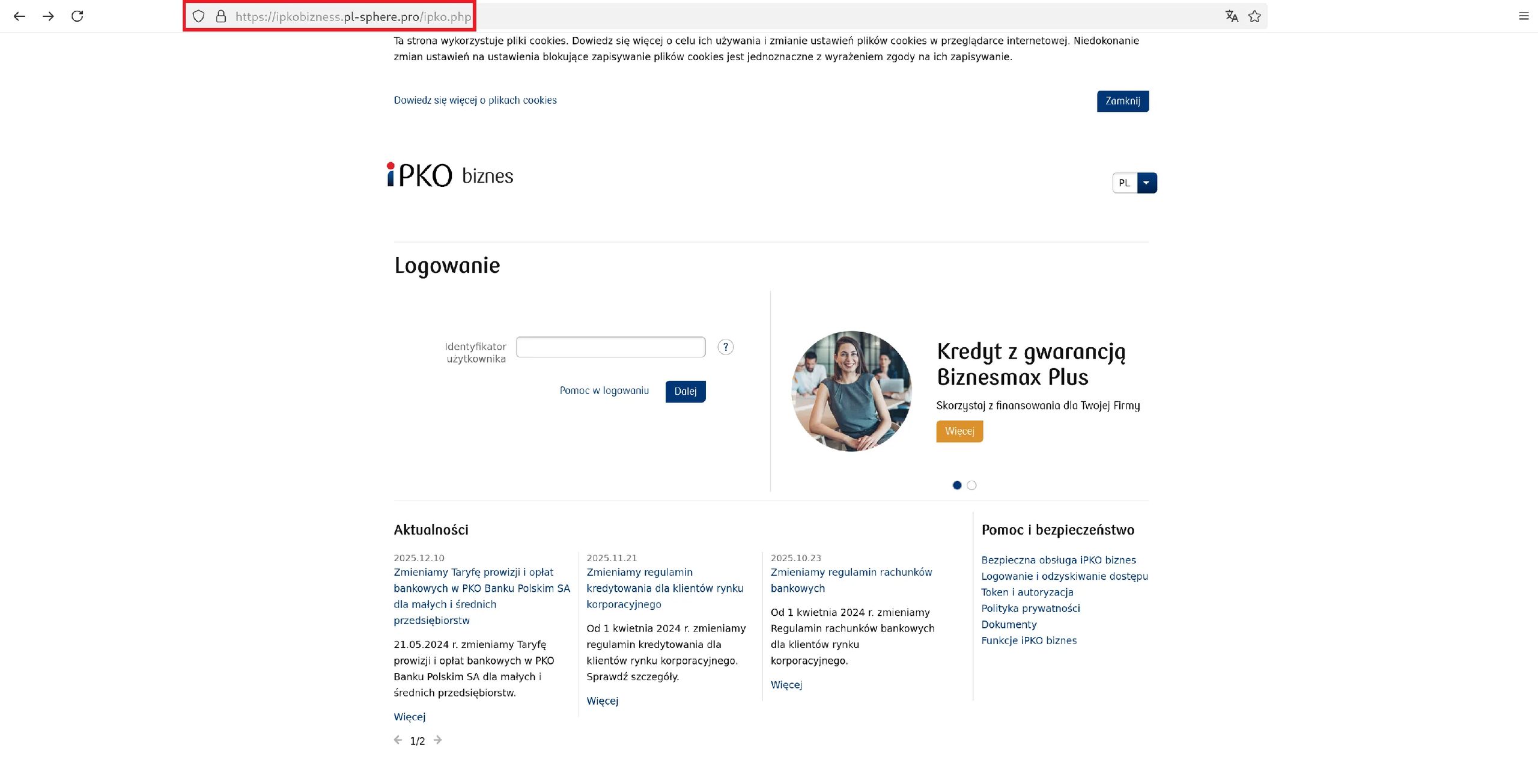 Przykładowa, fałszywa strona