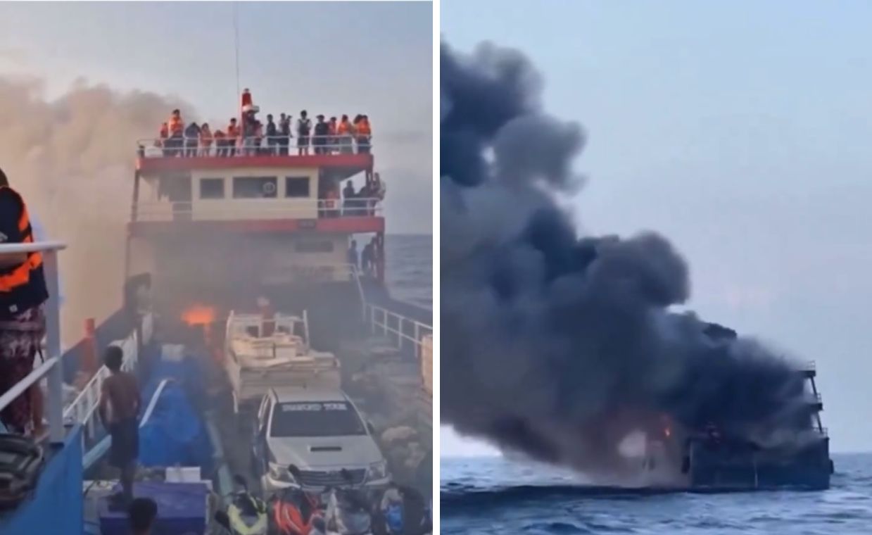 The ship came to a halt in flames off the coast of "Wyspy śmierci".