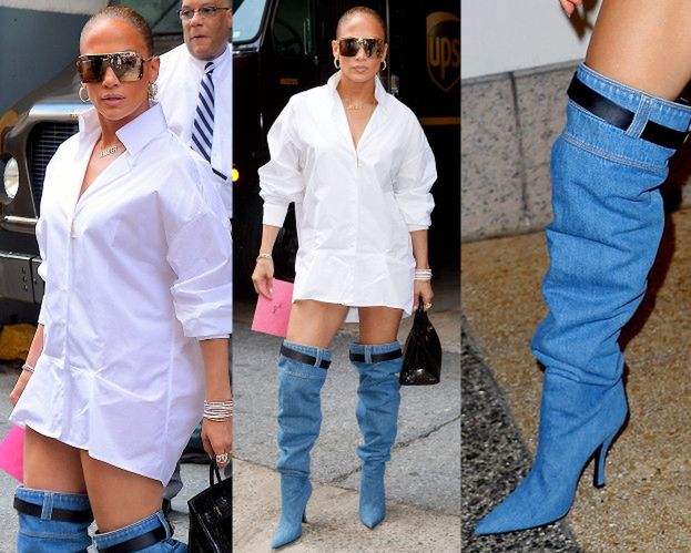 Jennifer Lopez przechadza się w kozako-dżinsach (?) od Versace