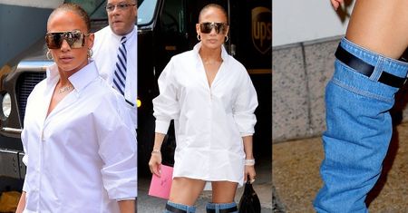 Jennifer Lopez przechadza się w kozako-dżinsach (?) od Versace