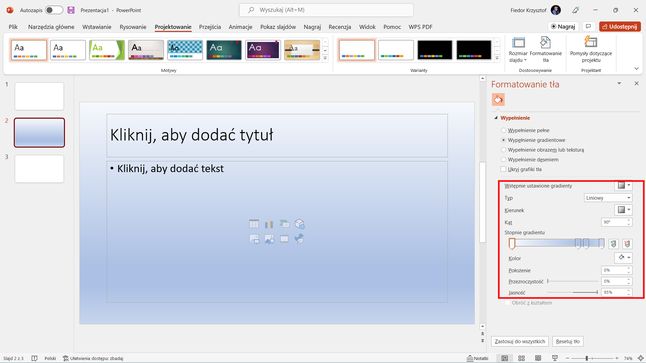 Microsoft PowerPoint, wypełnienie gradientem