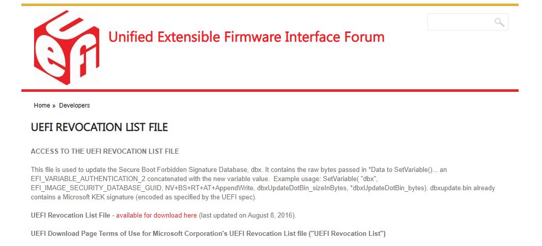 Lista odwoławcza Forum UEFI zawiera podpis KEK złożony przez Microsoft