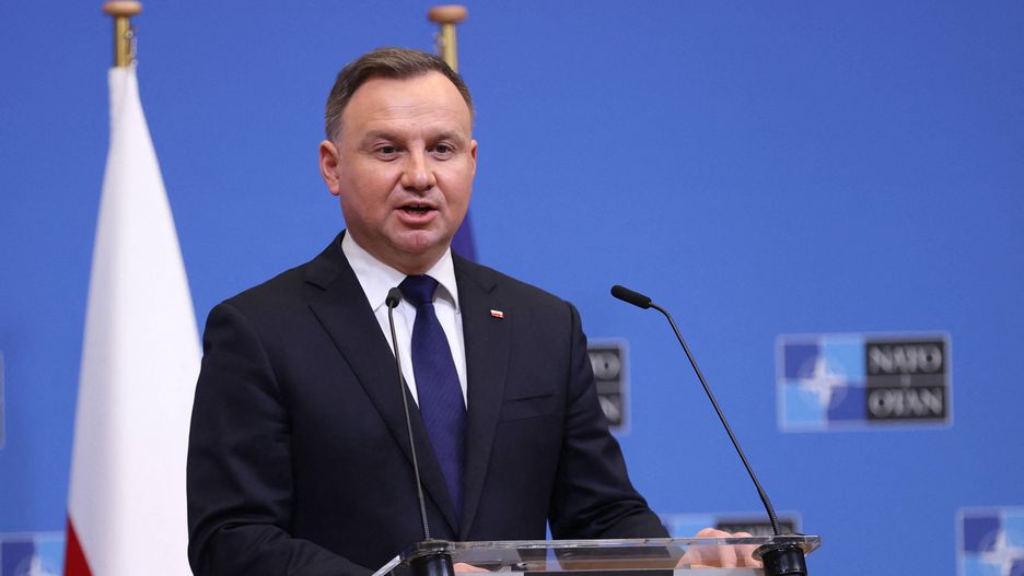 BRUSSELS, BELGIUM - FEBRUARY 07: Polish President Andrzej Duda and NATO Secretary General Jens Stoltenberg (not seen) hold a joint press conference in Brussels, Belgium on February 07, 2022. Dursun Aydemir / Anadolu Agency/ABACAPRESS.COM Dostawca: PAP/AbacaAA/ABACA2022, Belgium, Brussels, February, joint press conference, NATO Secretary General Jens Stoltenberg, Polish President Andrzej Duda