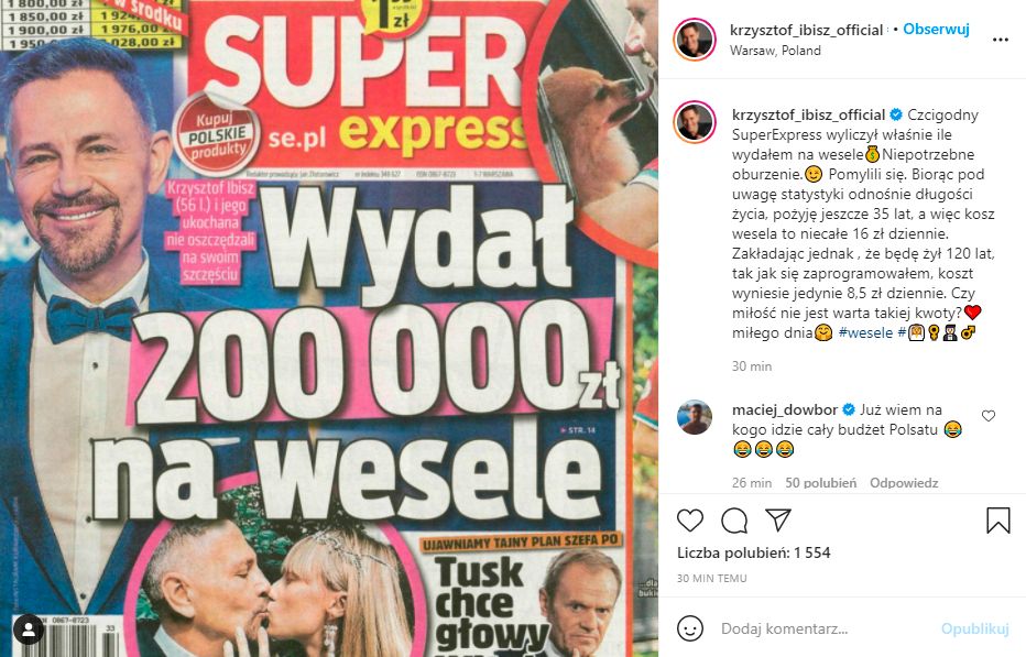 Post Krzysztofa Ibisza na Instagramie 