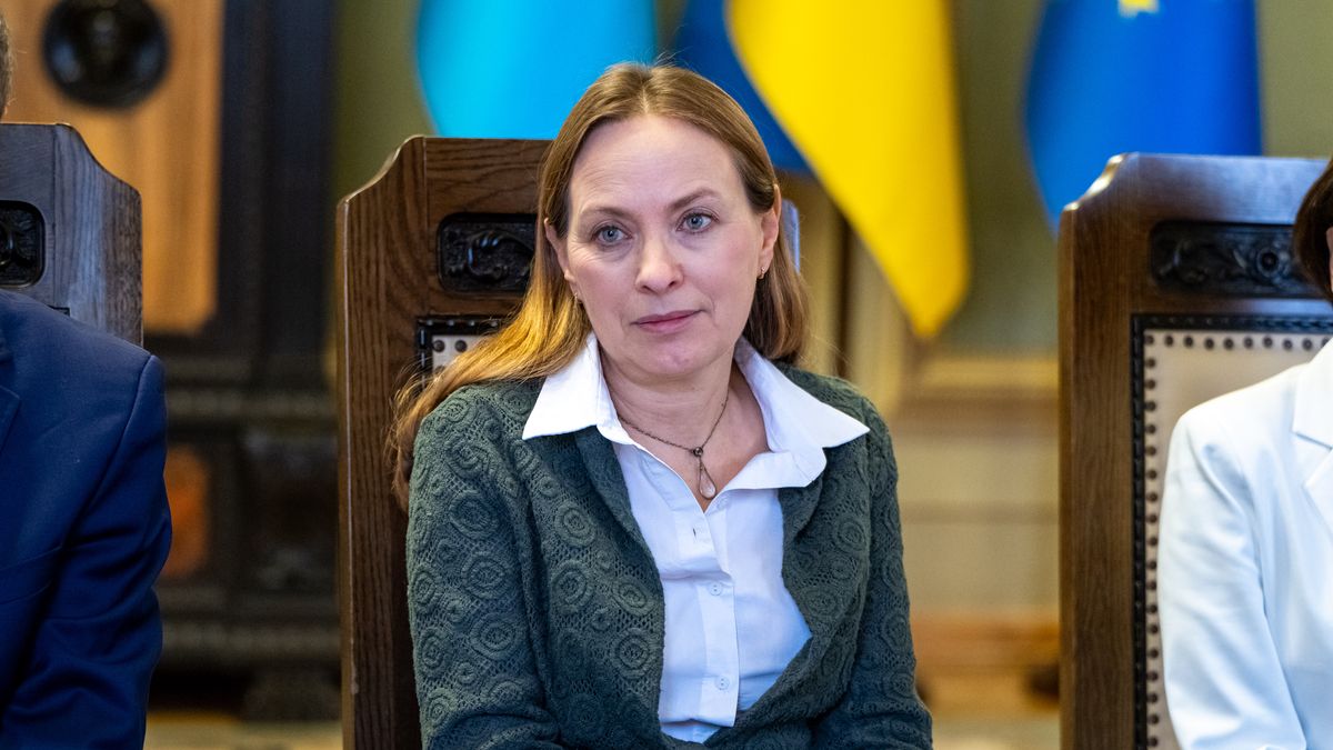 LVIV, UKRAINE - APRIL 22: Minister of Funding and Regional Policy of Poland Katarzyna Pełczyńska-Nałęcz talks during a work trip on April 22, 2024 in Lviv, Ukraine. Minister of Funding and Regional Policy of the Poland Katarzyna Pełczyńska-Nałęcz visits Lviv during her work trip to the Lviv Oblast. (Photo by Stanislav Ivanov/Global Images Ukraine via Getty Images)