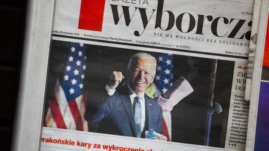 A photography of Joe Biden, newly elected US President, is seen on a front page of Gazeta Wyborcza daily newspaper. Krakow, Poland on January 20th, 2021. Today Joe Biden will be officially declared the 46th president of the United States. 
 (Photo by Beata Zawrzel/NurPhoto via Getty Images)