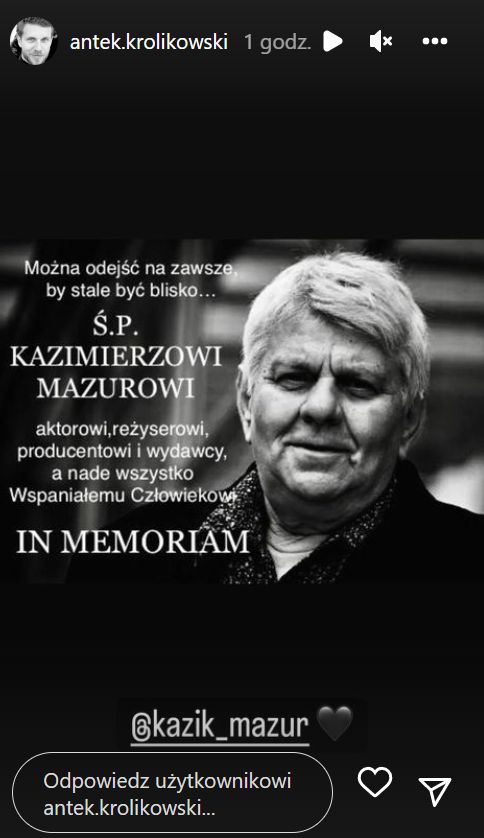 Zrzut ekranu z InstaStories Antka Królikowskiego