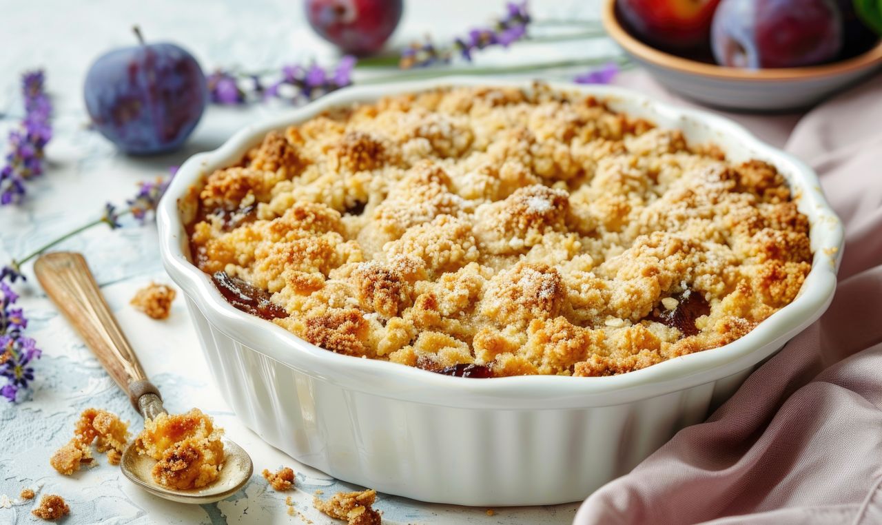 Baked oatmeal with plums