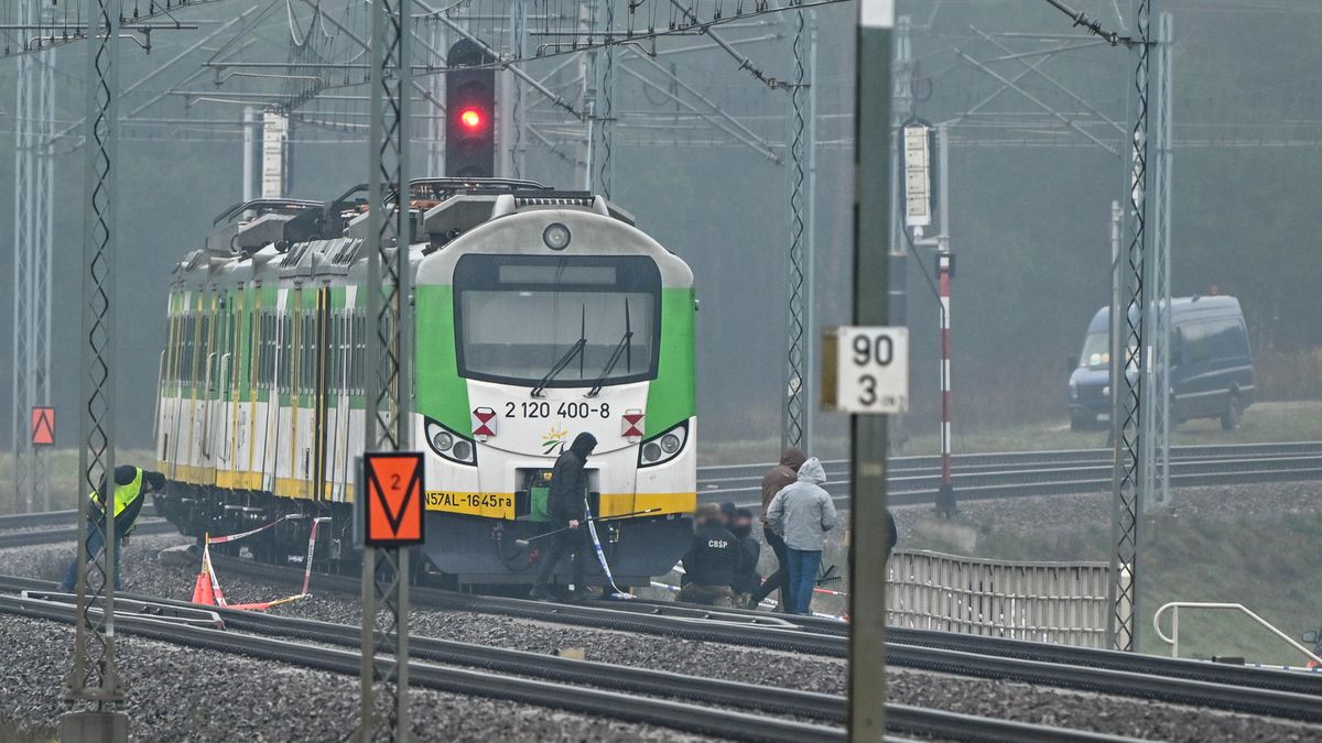 Mika (pow. garwoliński), 17.11.2025. Działania służb przy zniszczonym fragmencie torowiska na trasie Dęblin-Warszawa przy stacji kolejowej w okolicy miejscowości Mika, 17 bm. Premier Donald Tusk ogłosił, że doszło do aktu dywersji; eksplozja ładunku wybuchowego zniszczyła tor kolejowy. (jm) PAP/Przemysław Piątkowski ***Do tego materiału zdjęciowego dostępna jest również depesza w systemie CSI, pt.: Premier: na trasie Warszawa-Lublin (wieś Mika) doszło do aktu dywersji (krótka)***
