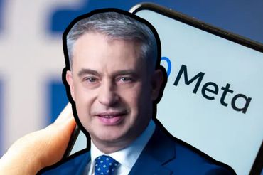 Krzysztof Gawkowski (fot. gov.pl) na tle smartfona z logo Mety