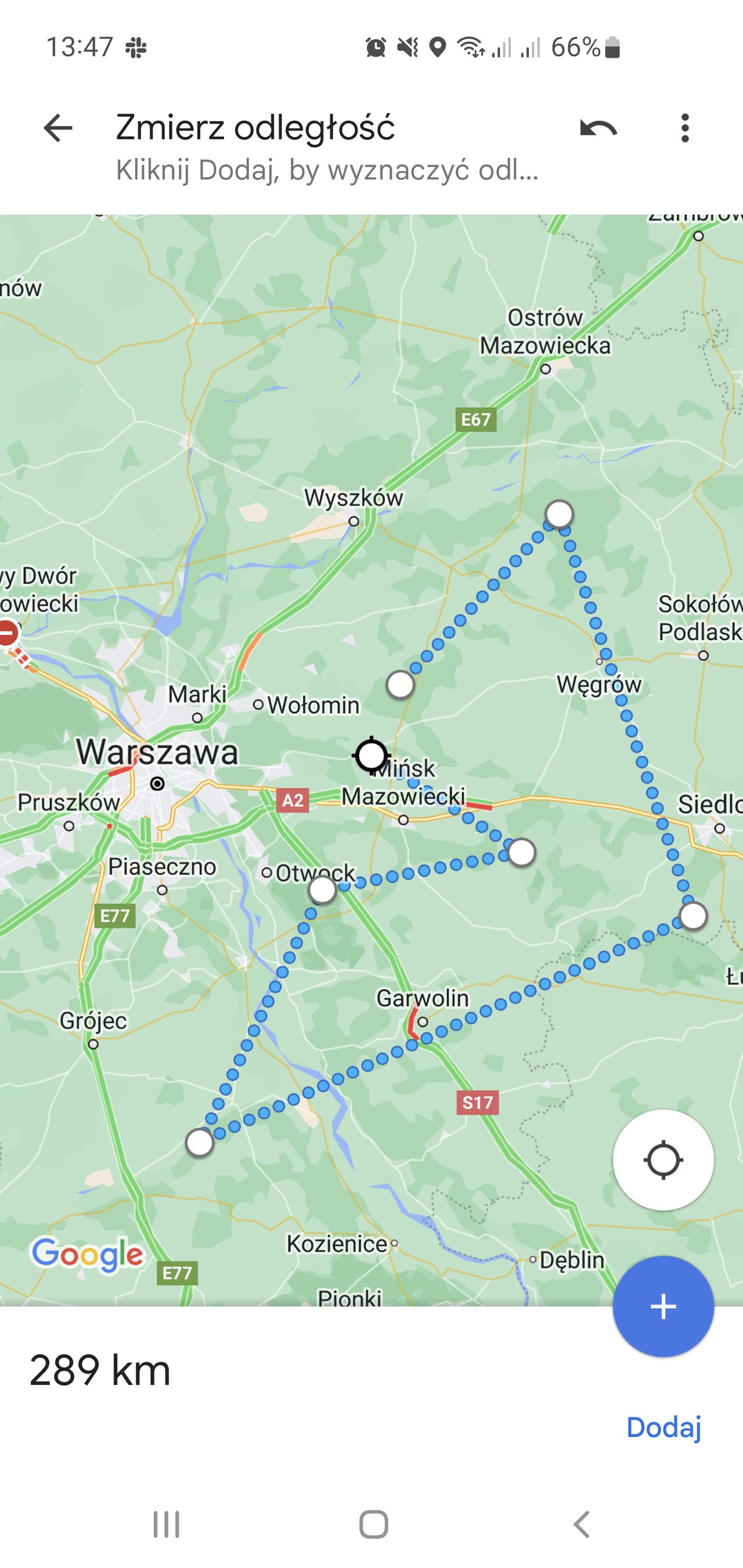 Mierzenie odległości w Google Maps