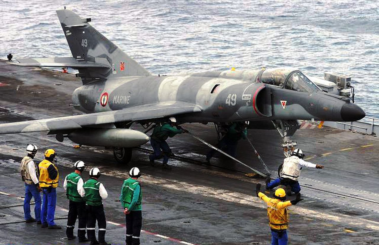 Dassault Super Étendard on the deck of an aircraft carrier