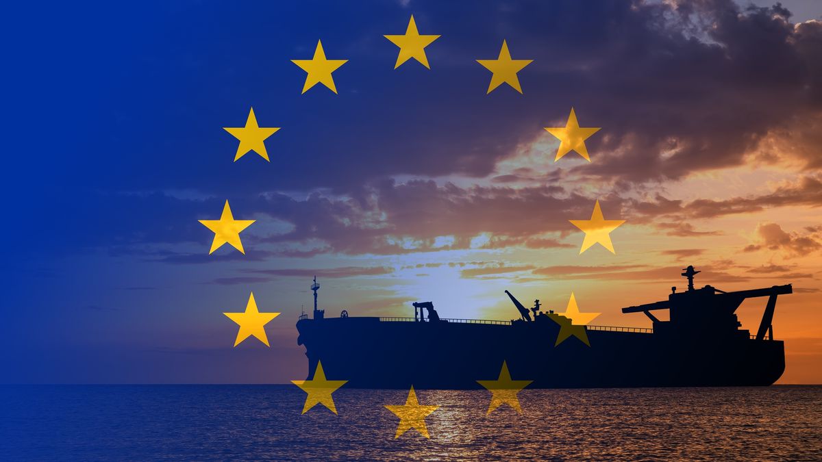 Oil tanker at sea with EU flag in the background
Anton Petrus