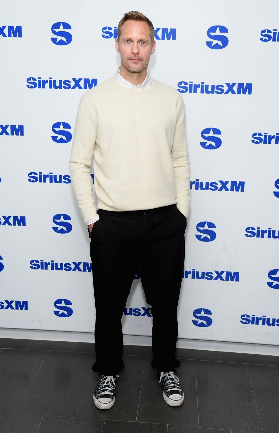 NEW YORK, NEW YORK - MAY 13: Alexander Skarsgard visits SiriusXM Studios on May 13, 2025 in New York City. (Photo by Gary Gershoff/Getty Images)