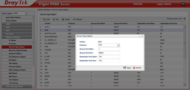 DrayTek Vigor2960 admin