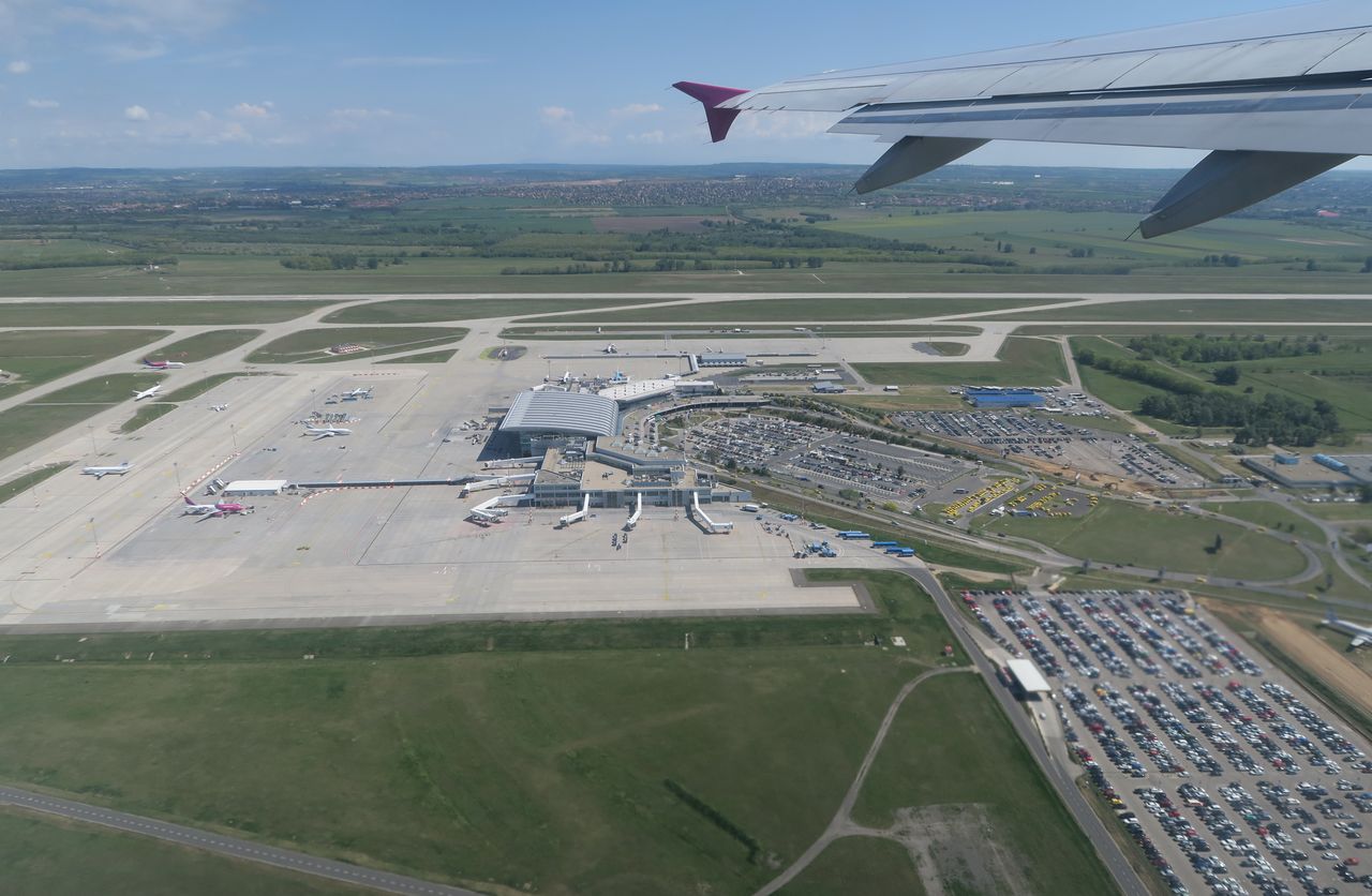 View of the Budapest airport from the airplane