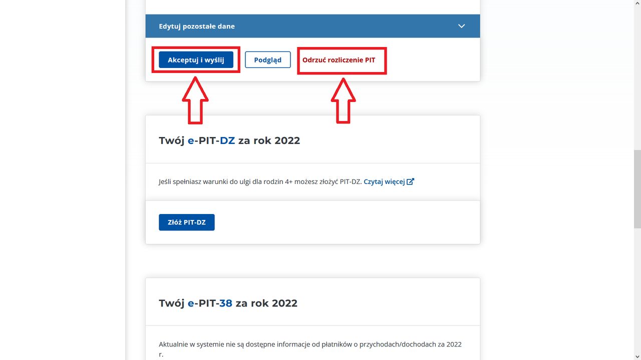 Twój e-PIT - akceptacja lub odrzucenie rozliczenia