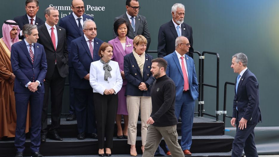 Ukraine Peace Summit in Switzerland
LUCERNE, SWITZERLAND - JUNE 15: Ukrainian President Volodymyr Zelenskyy (Front L) arrives to attend the Summit on Peace in Ukraine in the Burgenstock of Lucerne, Switzerland on June 15, 2024. Heads of state from around the world gather on the Burgenstock Resort in central Switzerland for the Summit on Peace in Ukraine, on June 15 and 16. The aim of that heads of state and government meeting, is to develop a common understanding of a path towards a just and lasting peace in Ukraine. (Photo by Arda Kucukkaya/Anadolu via Getty Images)
Anadolu
stansstad, burgenstock resort, heads of states, burgenstock, politicians, summit, ukraine peace summit