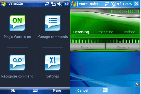 Voice2Go (z lewej) i VoiceDialer.