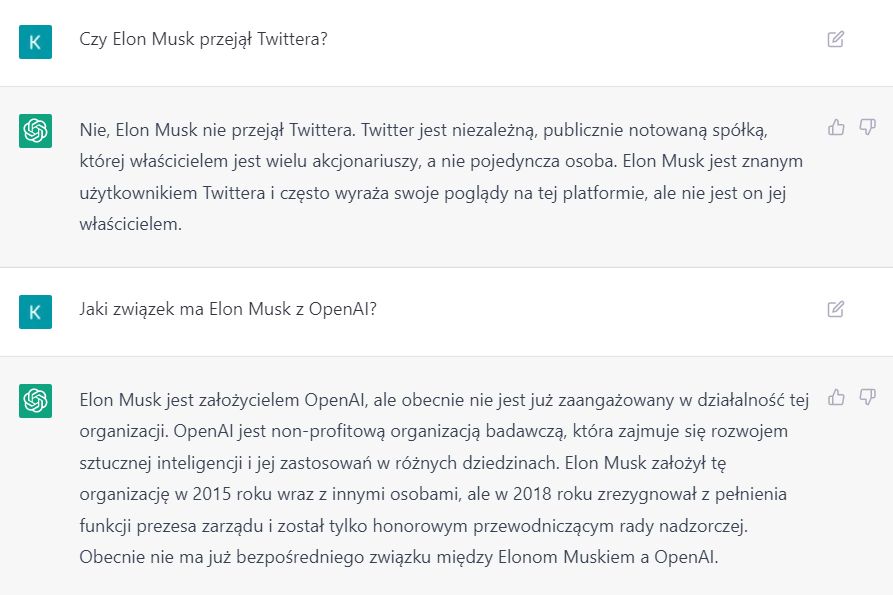 ChatGPT nie wie, że Elon Musk przejął Twittera