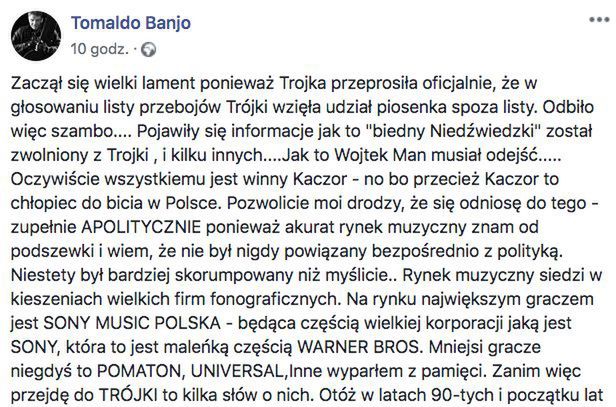 Zrzut ekranu fragmentu wpisu Tomaldo Banjo, muzyka zespołu Antyquariat