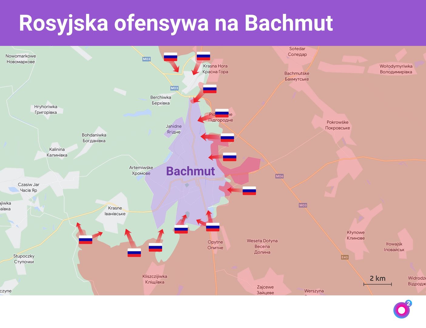 Sytuacja dookoła miasta Bachmut zbliża się do zamknięcia pierścienia okrążenia przez Rosjan