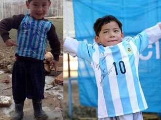 Chłopiec w "koszulce" z reklamówki dostał prawdziwy t-shirt Messiego!