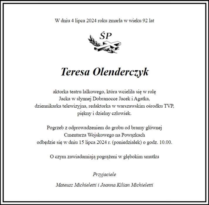 Nekrolog Teresy Olenderczyk