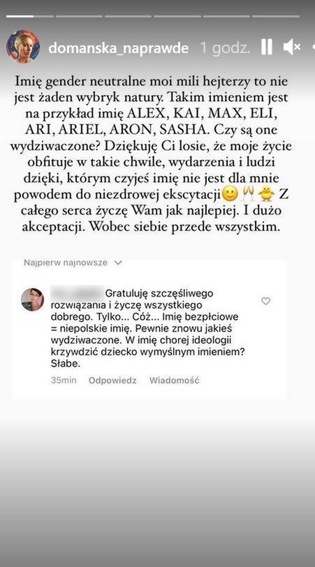 Aleksandra Domańska o imieniu neutralnym płciowo