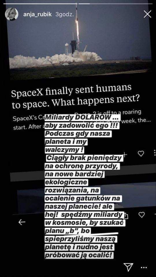 Anja Rubik narzeka na start rakiety SpaceX Falcon