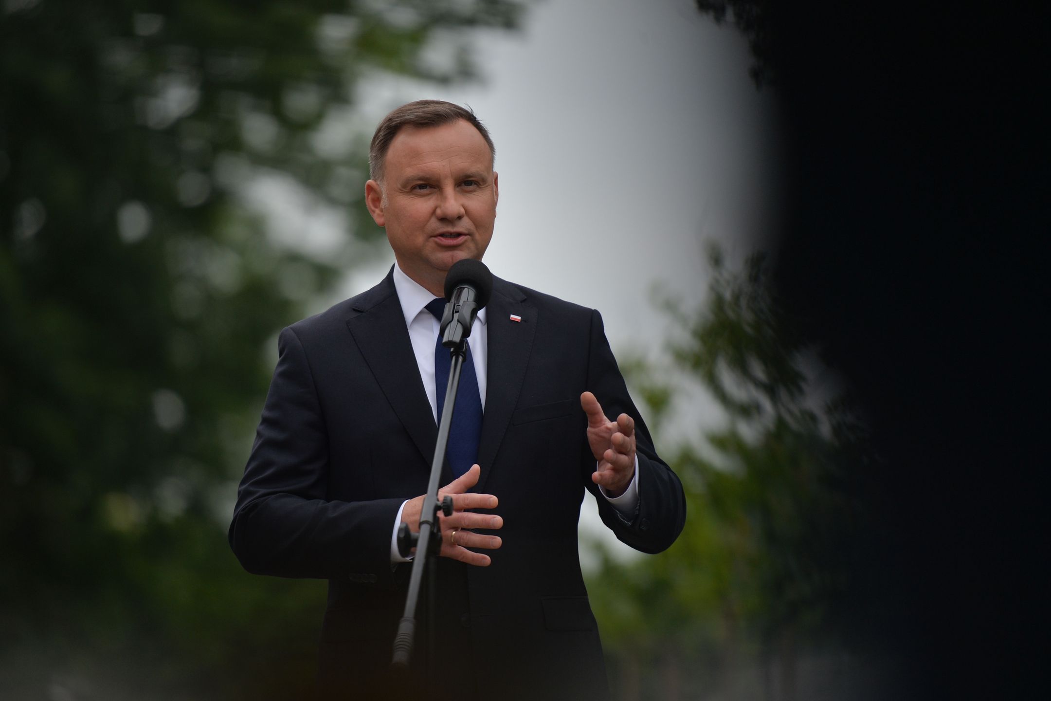 The President of Poland Andrzej Duda seen during the celebrations of the 80th anniversary of the first transport of Polish prisoners to Auschwitz.In 2006, the Polish Sejm (parliament) voted to make June 14th the National Day of Remembrance for the Victims of German Nazi Concentration and Extermination Camps.On June 14, 2020, in Oswiecim, Poland. (Photo by Artur Widak/NurPhoto via Getty Images)